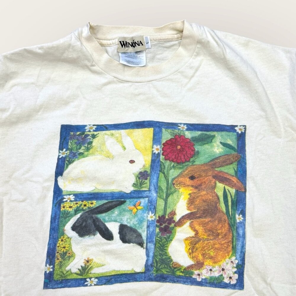 Vintage Winona Knits Rabbit Art T-Shirt Large Single-Stitch